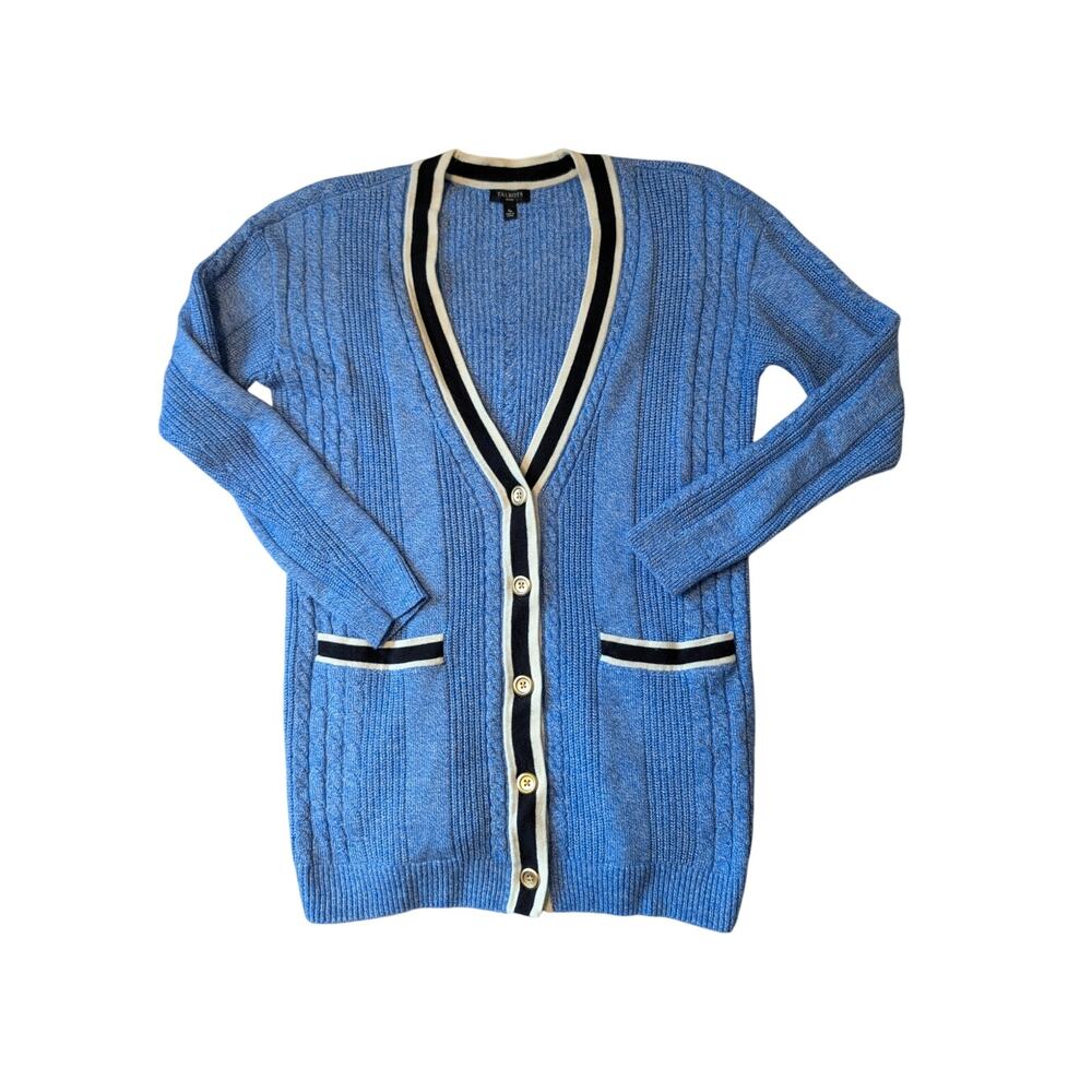 Talbots Women’s Button Front Cardigan Sweater Blue Cable Knit Size Small Petites
